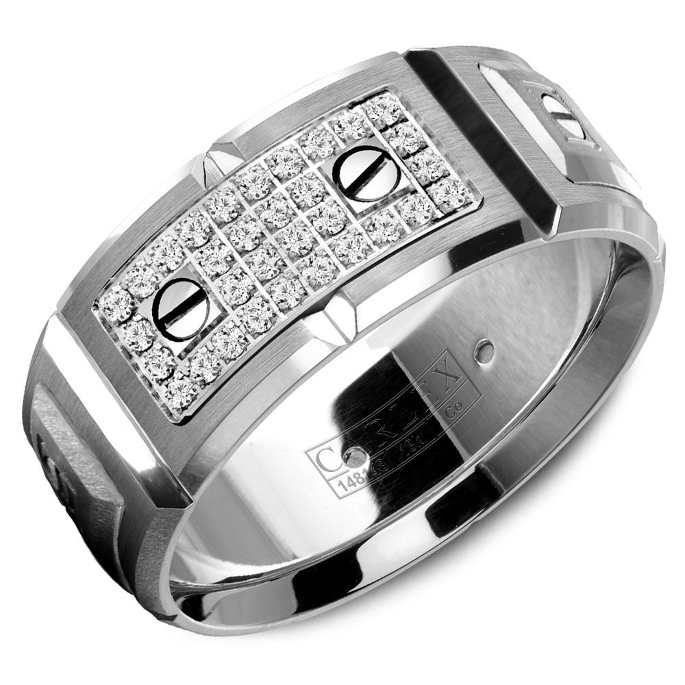 Carlex Men's Wedding Band - Cobalt and 18K White Gold with Pave Round Diamonds - 0.19 Carat Total Diamond Weight - 9.5mm Width from the Sport Collection