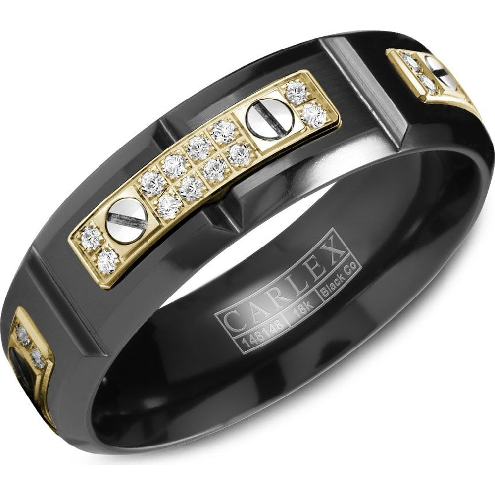 Carlex Men's Wedding Band - Cobalt and 18K Yellow Gold with Round Diamonds - 0.29 Carat Total Diamond Weight - 6.5mm Width from the Sport Collection