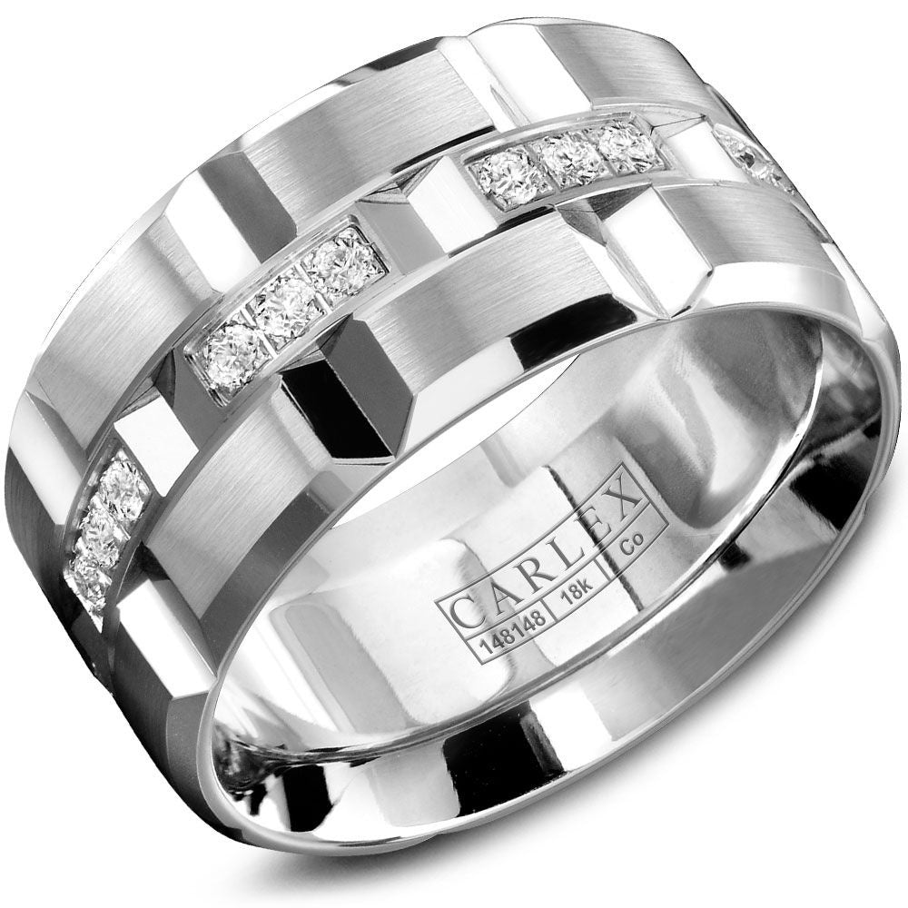 Carlex Men's Wedding Band - Cobalt and 18K White Gold with Round Diamonds - 0.43 Carat Total Diamond Weight - 11mm Width from the Sport Collection