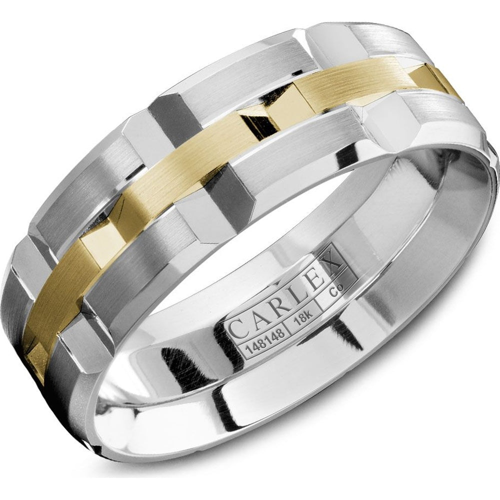Carlex Men's Wedding Band - Cobalt and 18K Yellow Gold with Sandpaper Finish and High Polish Bevels - 7.5mm Width from the Sport Collection