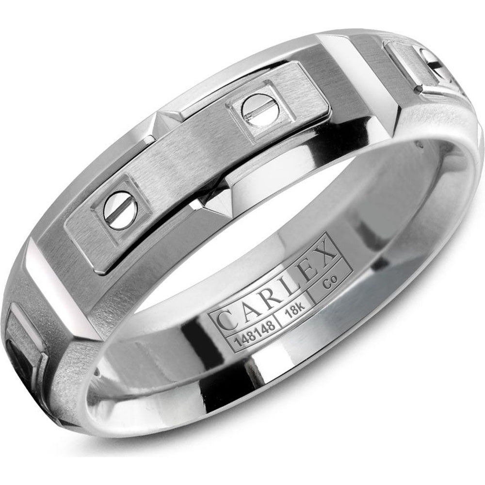 Carlex Men's Wedding Band - Cobalt and 18K White Gold with Screw Motif - 6.5mm Width from the Sport Collection