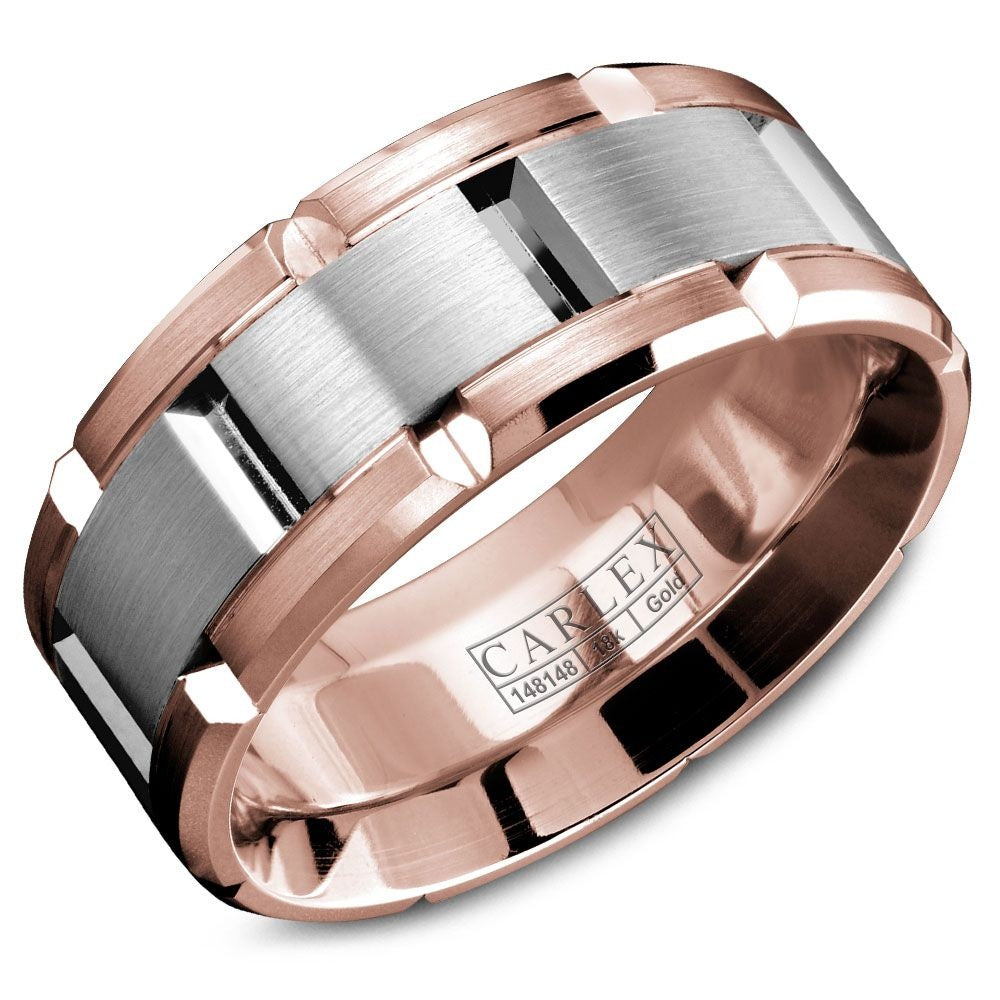 Carlex Men's Wedding Band - Cobalt and 18K Rose Gold with Brushed Finish - 9mm Width from the Sport Collection