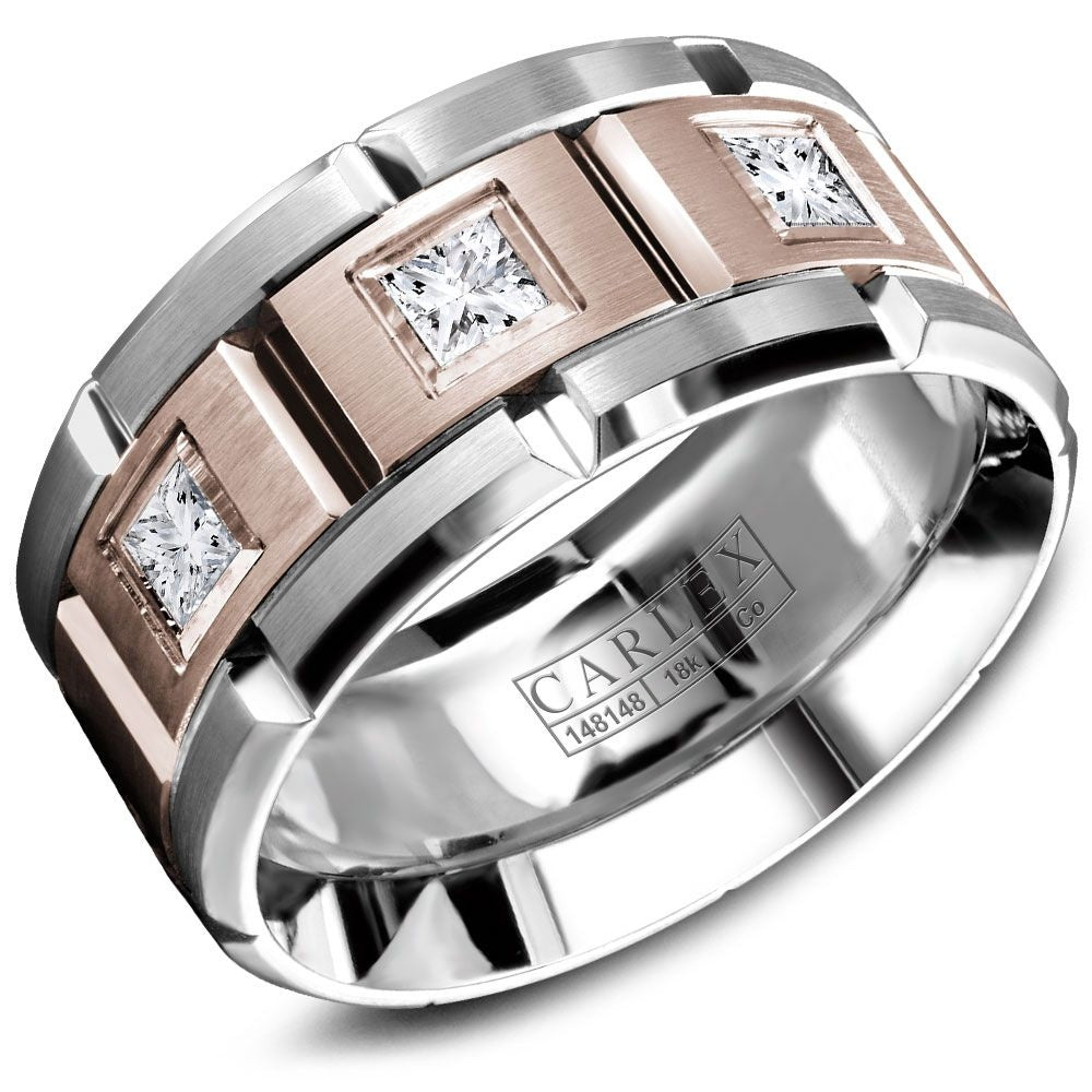 Carlex Men's Wedding Band - Cobalt and 18K Rose Gold with Princess Cut Diamonds - 0.45 Carat Total Diamond Weight - 10.5mm Width from the Sport Collection