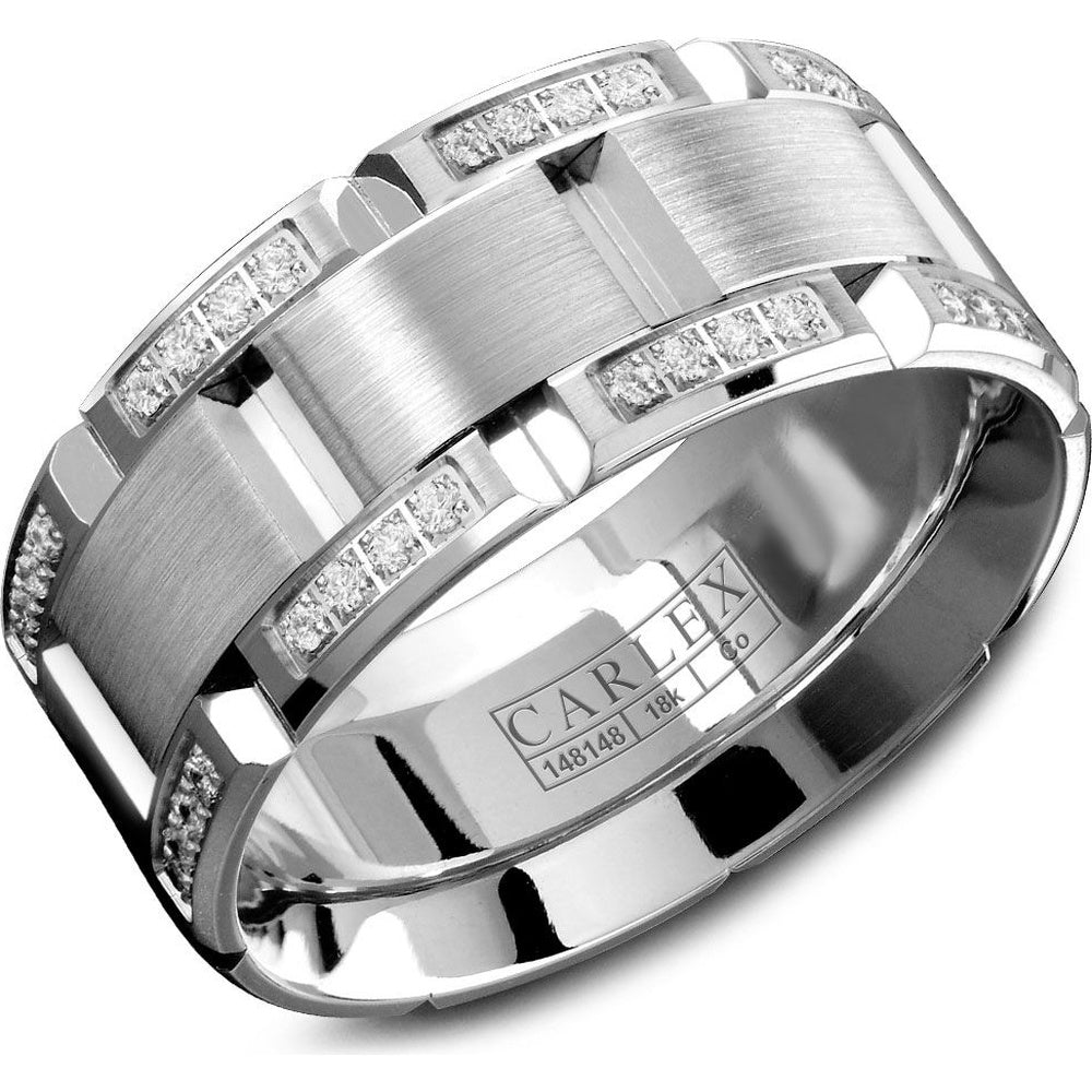 Carlex Men's Wedding Band - Cobalt and 18K White Gold with Channel-Set Round Diamonds, 0.38 Carat Total Diamond Weight - 9.5mm Width from the Sport Collection
