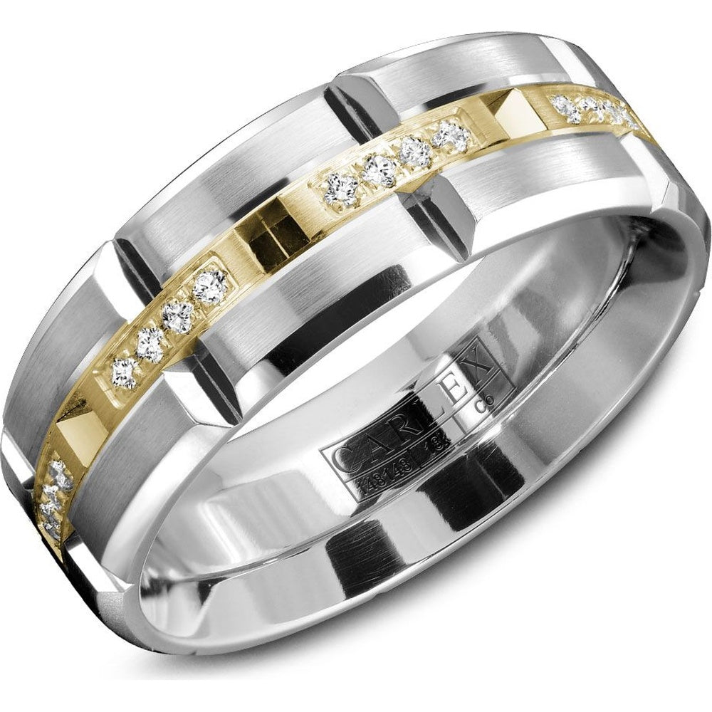 Carlex Men's Wedding Band - Cobalt and 18K Yellow Gold with Round Diamonds and Sandpaper Finish- 0.19 Carat Total Diamond Weight - 7.5mm Width from the Sport Collection