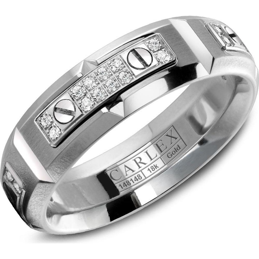Carlex Men's Wedding Band - Diamond Pavé Plates with Polished Screws and Brushed Surface in White Gold - 6.5mm Width from the G2 Collection