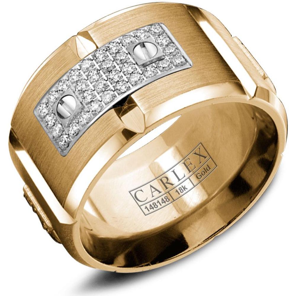 Carlex Men's Wedding Band - Diamond Pavé White Gold Plates with Polish ...