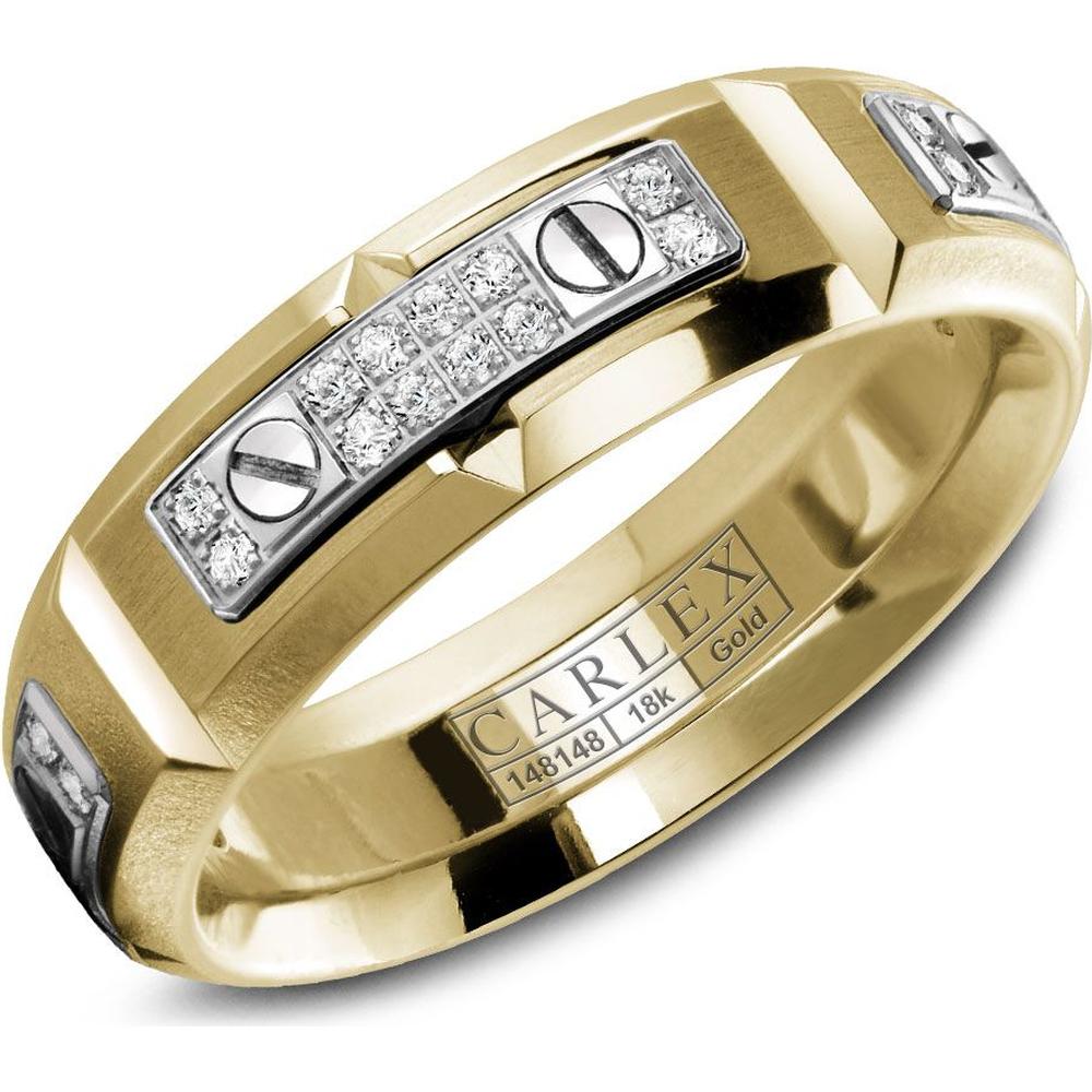 Carlex Men's Wedding Band - Diamond Pavé White Gold Plates with Polished Screws and Brushed Surface in Yellow Gold and White Gold - 6.5mm Width from the G2 Collection