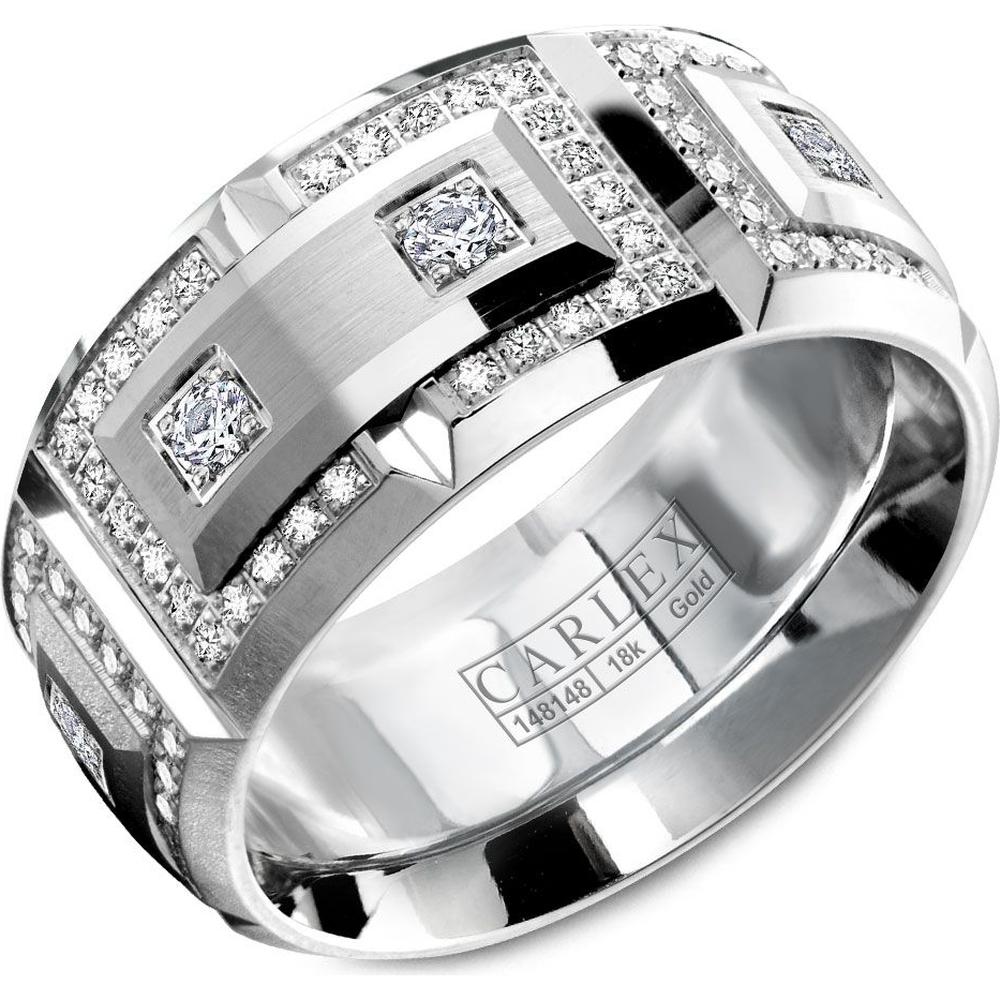 Carlex Men's Wedding Band - Double Diamond Inlays with Pavé Diamond Ed ...