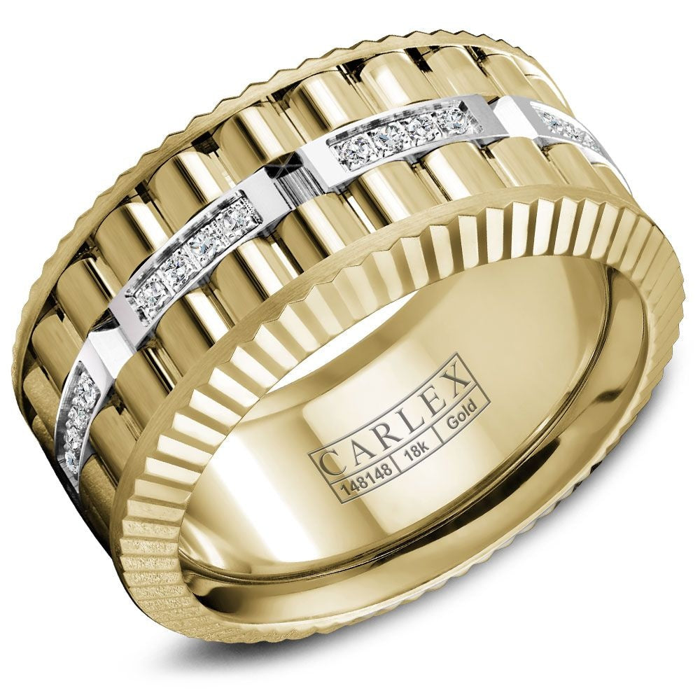 Carlex Men's Wedding Band - G3 18K Yellow Gold and White Gold with Channel-Set Round Diamonds - 0.19 Carat Total Diamond Weight - 10.5mm Width from the G3 Collection
