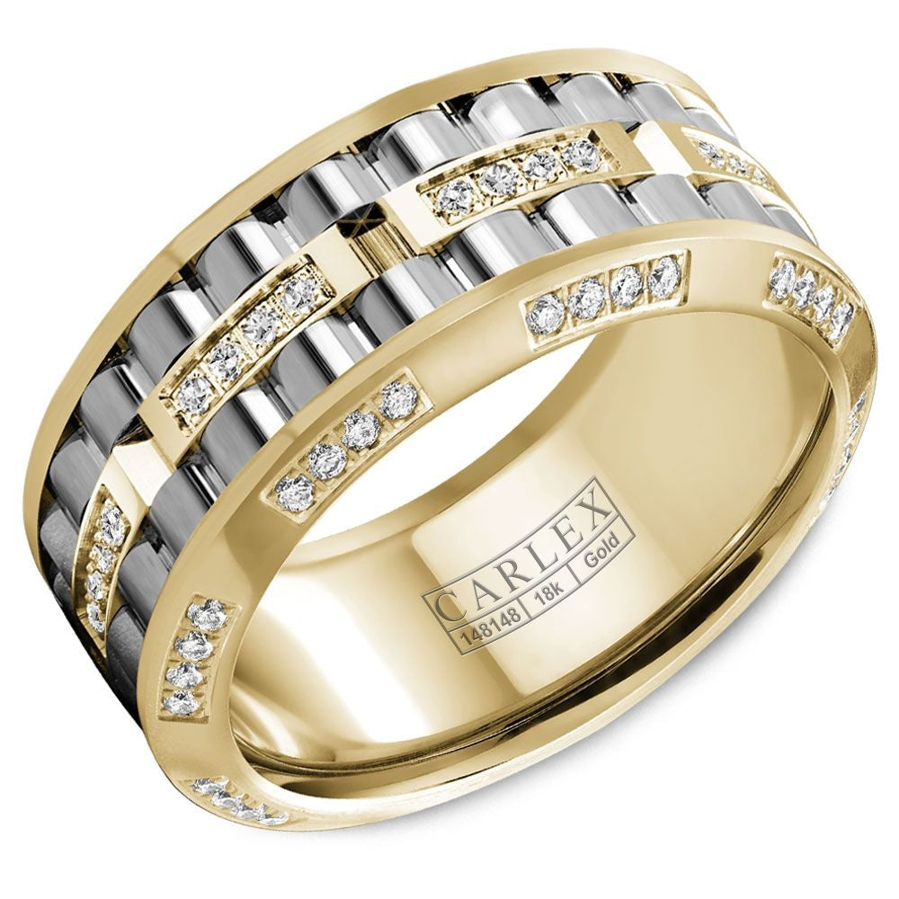 Carlex Men's Wedding Band - G3 18K White Gold and Yellow Gold with Round Diamond Link Sections- 0.58 Carat Total Diamond Weight - 10.5mm Width from the G3 Collection