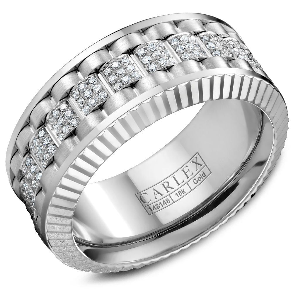 Carlex Men's Wedding Band - G3 18K White Gold with Pavé-Set Round Diamonds - 0.49 Carat Total Diamond Weight - 9mm Width from the G3 Collection
