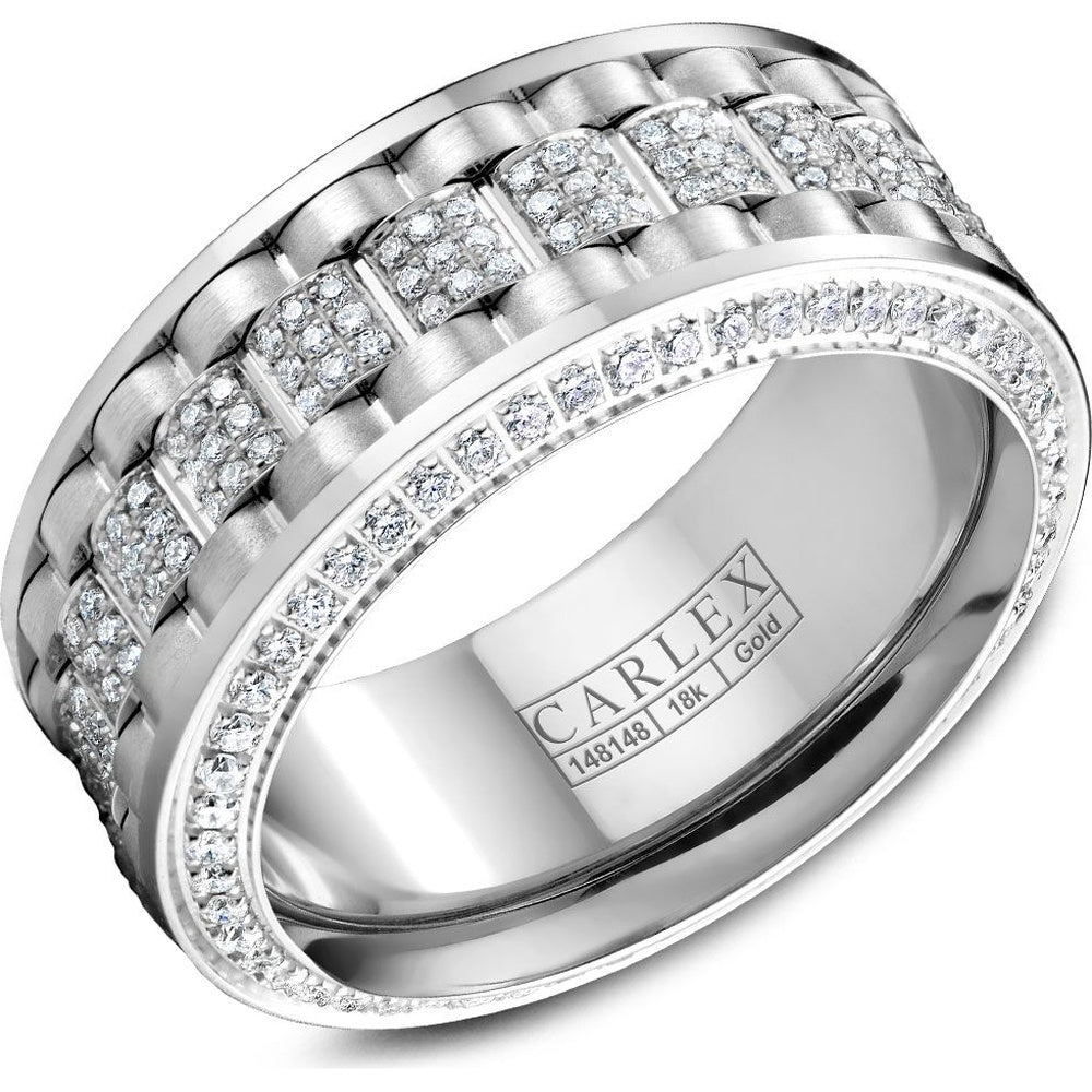 Carlex Men's Wedding Band - G3 18K White Gold with Pavé Set Round Diamonds - 1.13 Carat Total Diamond Weight - 9mm Width from the G3 Collection