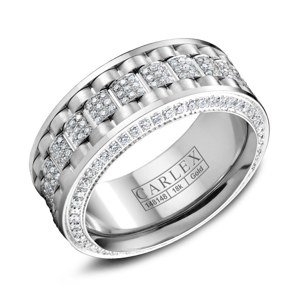 Carlex Men's Wedding Band - G3 18K White Gold with Pavé-Set Round Diamonds - 1.13 Carat Total Diamond Weight - 9mm Width from the G3 Collection