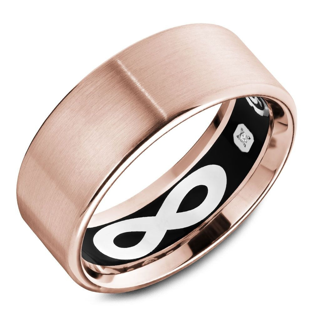 Carlex Men's Wedding Band - G4 18K Rose Gold with Brushed Finish, Black Infinity Interior, and Hidden Diamond Accent - 8.5mm Width from the G4 Collection