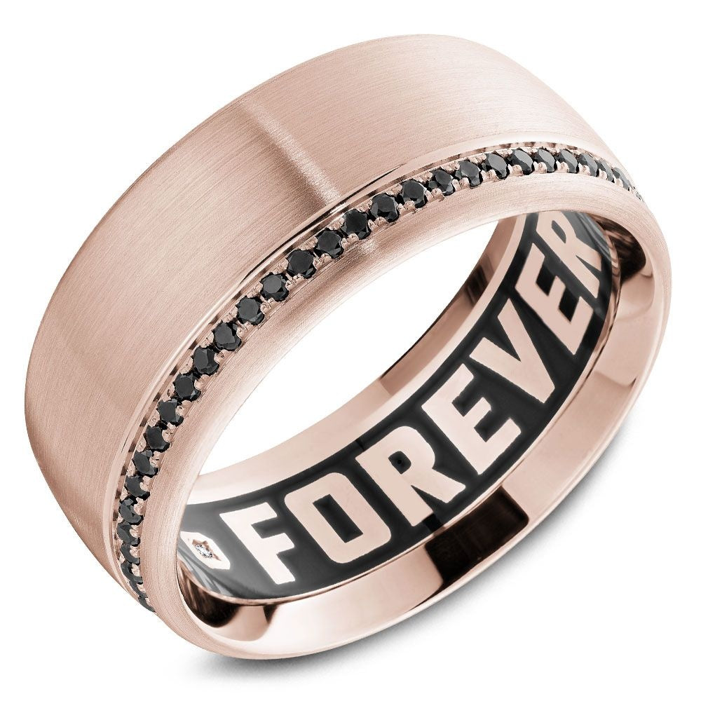 Carlex Men's Wedding Band - G4 18K Rose Gold with Channel-Set Black Diamonds and Interior Forever Engraving- 0.38 Carat Total Diamond Weight - 9.5mm Width from the G4 Collection
