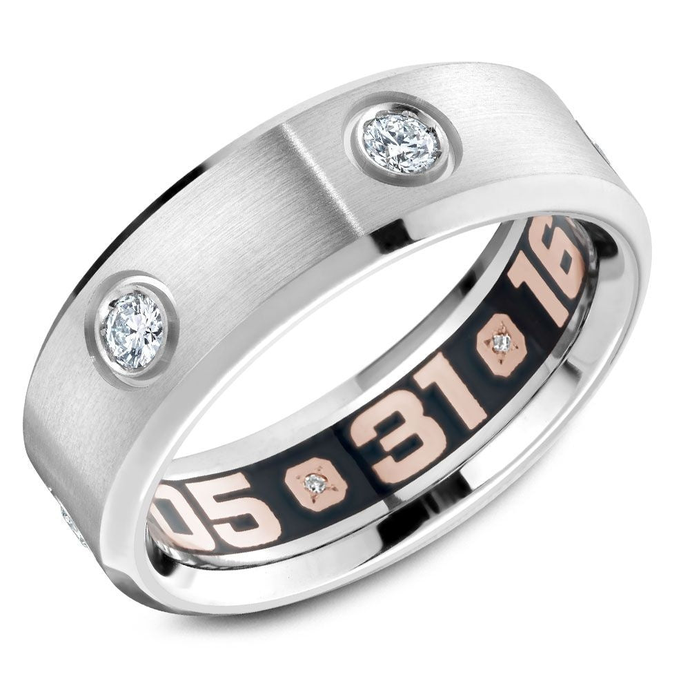 Carlex Men's Wedding Band - G4 18K White Gold and Rose Gold with Bezel-Set Round Diamonds and Custom Interior Design - 7.5mm Width from the G4 Collection