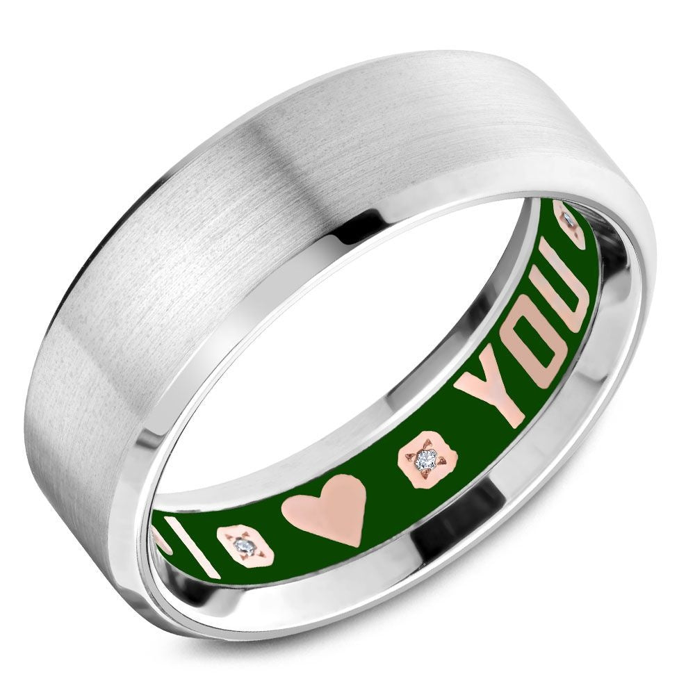 Carlex Men's Wedding Band - G4 18K White Gold with Brushed Sandpaper Finish and Hidden "I Love You" Interior Design - 7.5mm Width from the G4 Collection