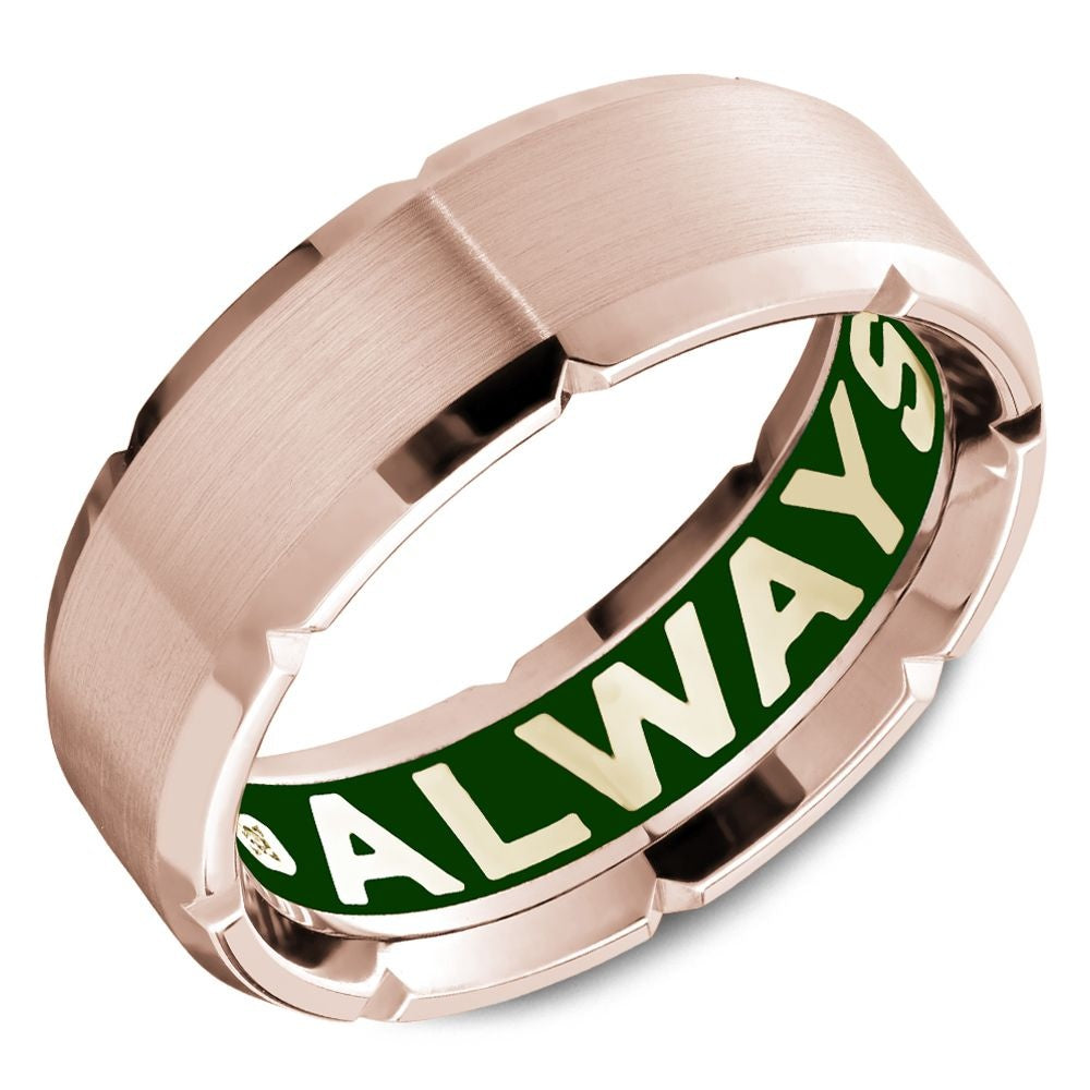 Carlex Men's Wedding Band - G4 in 18K Rose Gold with Sandpaper Center and High Polish Edges,, Customizable Interior Diamond Design- Special Order Sizes 3-16 - 6.5mm Width from the G4 Collection