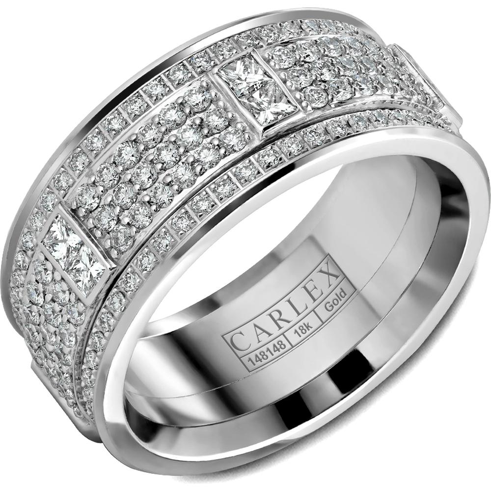 Carlex Men's Wedding Band - Multi-Row Diamond Pavé with Princess Cut A ...