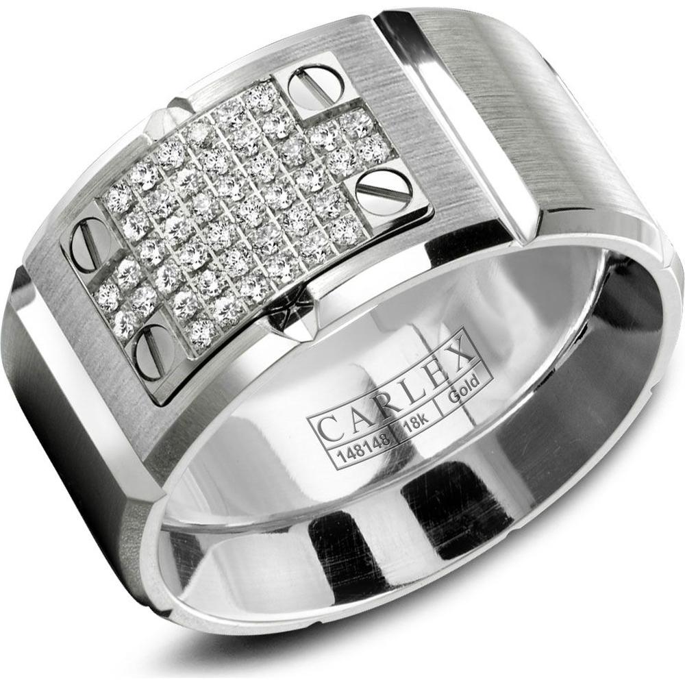 Carlex Men's Wedding Band - Pavé Diamond Plate with Polished Screw Detailing, Brushed Surface and Polished Edges in White Gold - 11.5mm Width from the G2 Collection