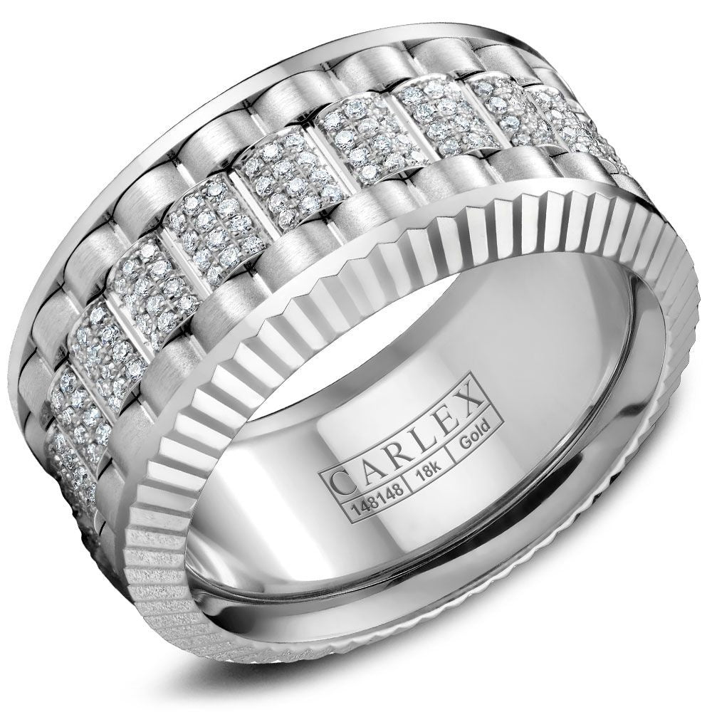 Carlex Men's Wedding Band - Platinum 950 with Pavé Set Round Diamonds - 0.66 Carat Total Diamond Weight - 11mm Width from the G3 Collection