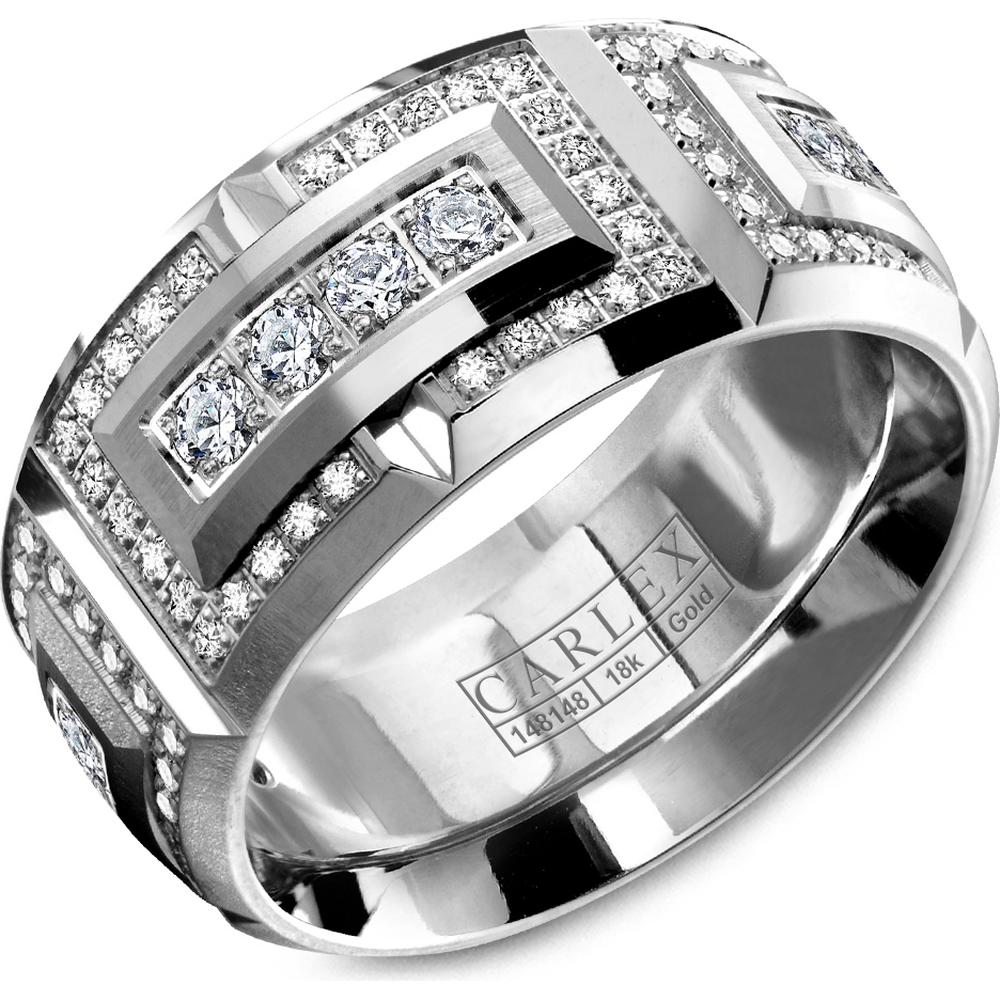 Carlex Men's Wedding Band - Quad-Round Diamond Set Panels with Pavé Diamond Accents and Polished Edges in Rose Gold - 10mm Width from the G2 Collection