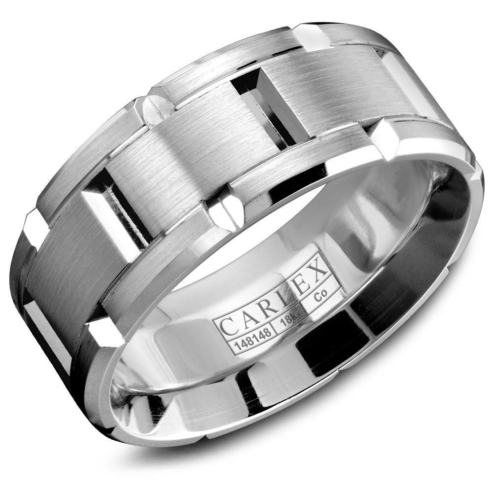 Carlex Men's Wedding Band - Two-Tone Cobalt and 18K White Gold with Brushed Finish - 8mm Width from the Sport Collection