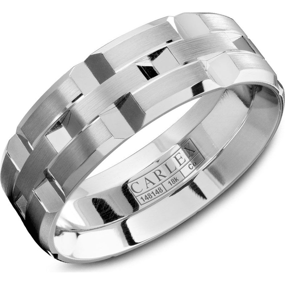 Carlex Men's Wedding Band - Two-Tone Cobalt and 18K White Gold with Sandpaper Finish - 7.5mm Width from the Sport Collection