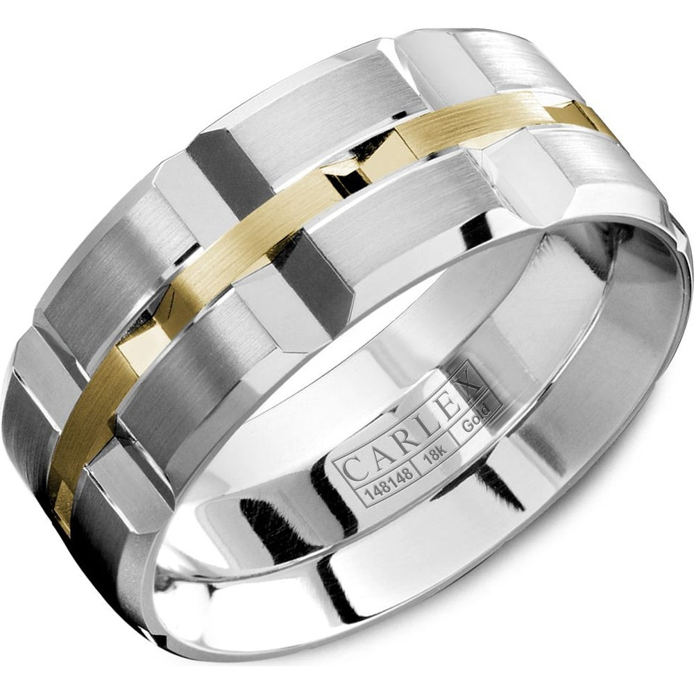 Carlex Men's Wedding Band - Two-Tone Cobalt and 18K Yellow Gold with Sandpaper Top and High Polish Bevels - 9mm Width from the Sport Collection