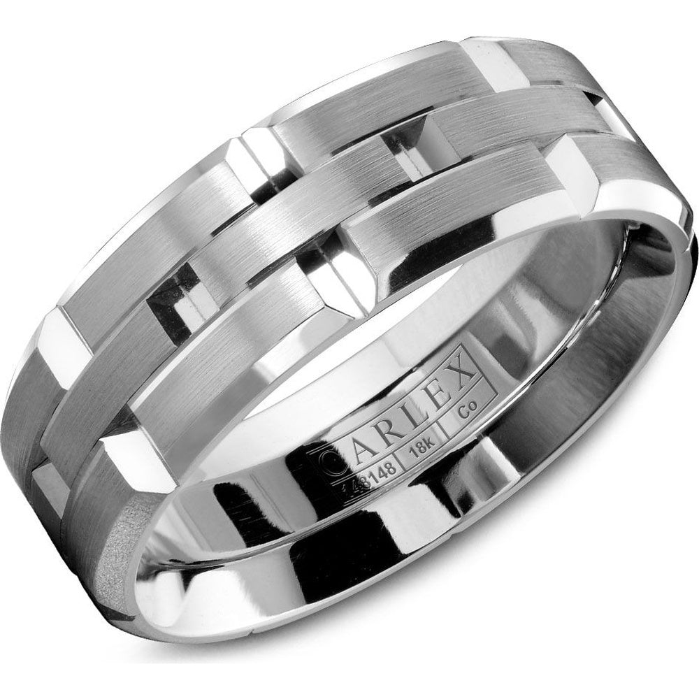 Carlex Men's Wedding Band - Two-Tone Cobalt and 18K White Gold Woven with Sandpaper Finish - 7.5mm Width from the Sport Collection