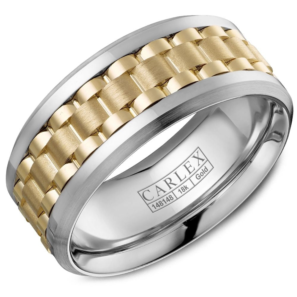 Carlex Men's Wedding Band - Two-Tone Cobalt and 18K Yellow Gold with Frosted Center - 9mm Width from the Sport Collection