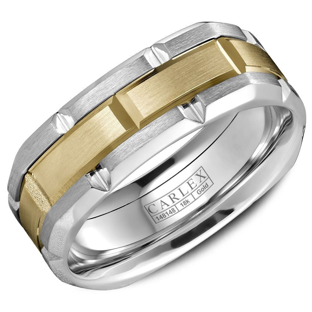 Carlex Men's Wedding Band - Two-Tone in Cobalt and 18K Yellow Gold with Brushed and Polished Finish - 7.5mm Width from the Sport Collection