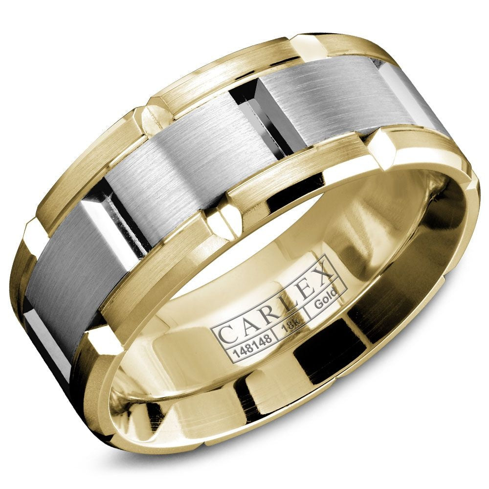 Carlex Men's Wedding Band - Two-Tone in Cobalt and 18K Yellow Gold with Brushed and Polished Finish - 9mm Width from the Sport Collection