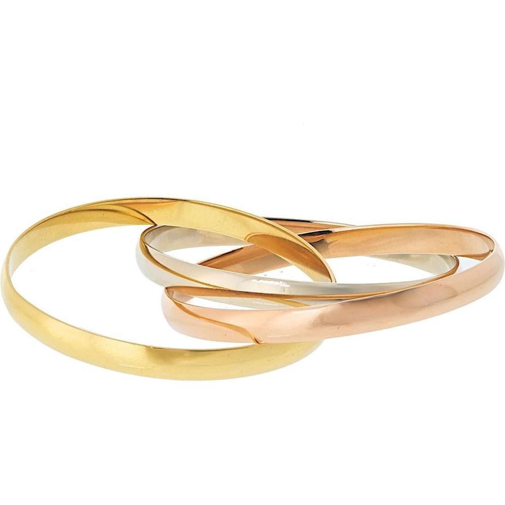 Cartier 18K Tri-Color Gold Trinity Bangle Bracelet - Larger Model