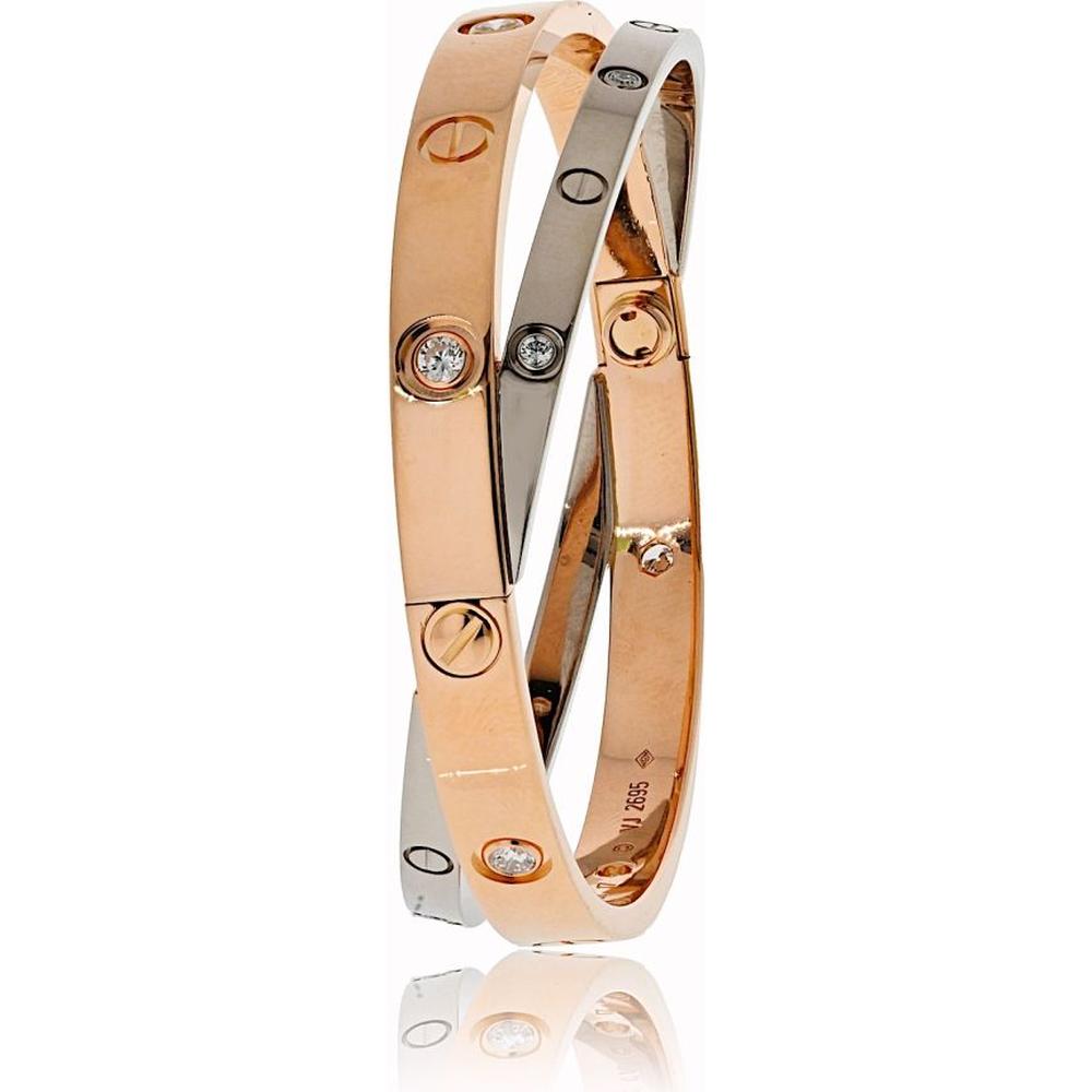 Cartier 18K White and Rose Gold Love Bracelet with 12 Round