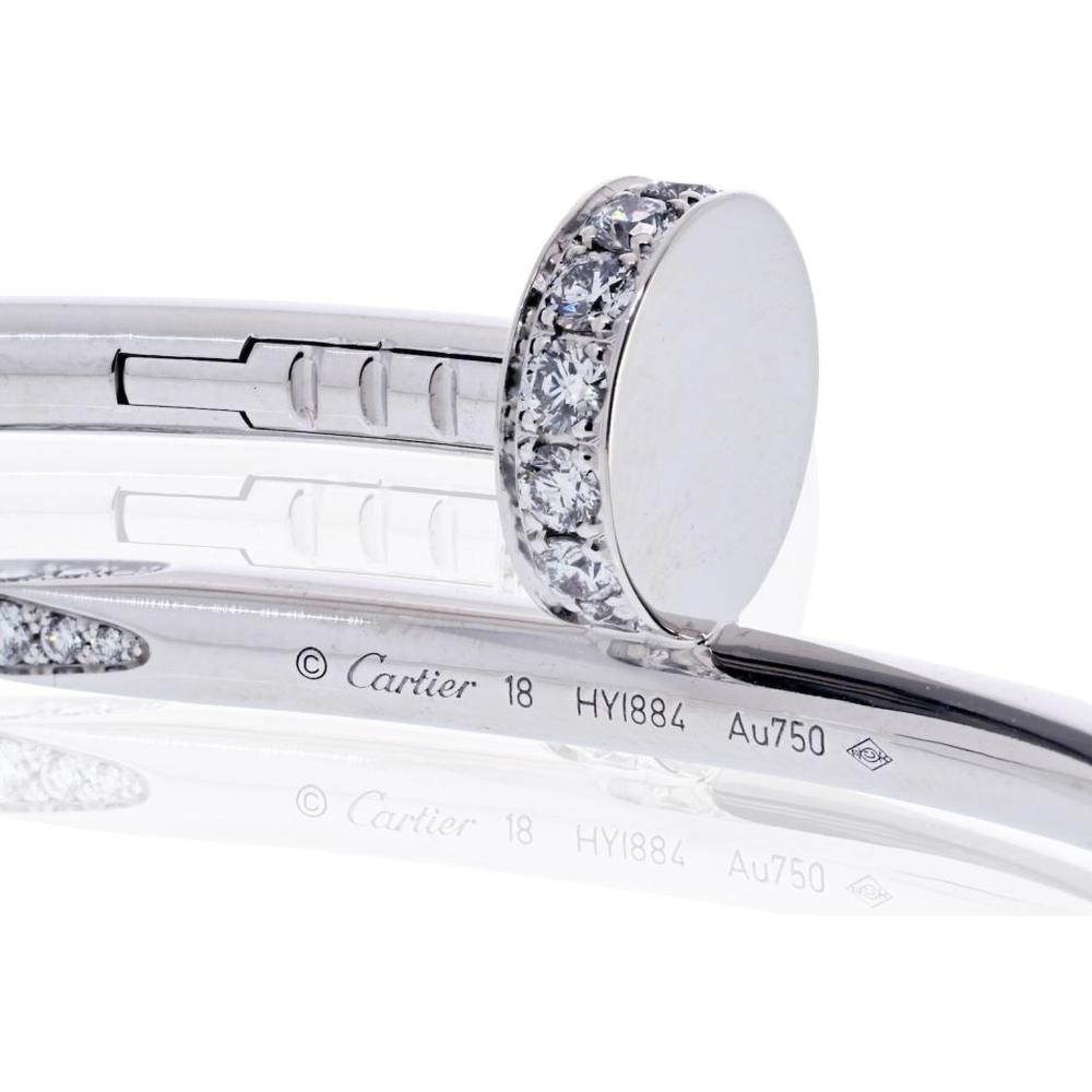 Cartier 18K White Gold Juste Un Clou Bracelet with 18-Prong Set Diamonds - 1.5 Carats Total Diamond Weight