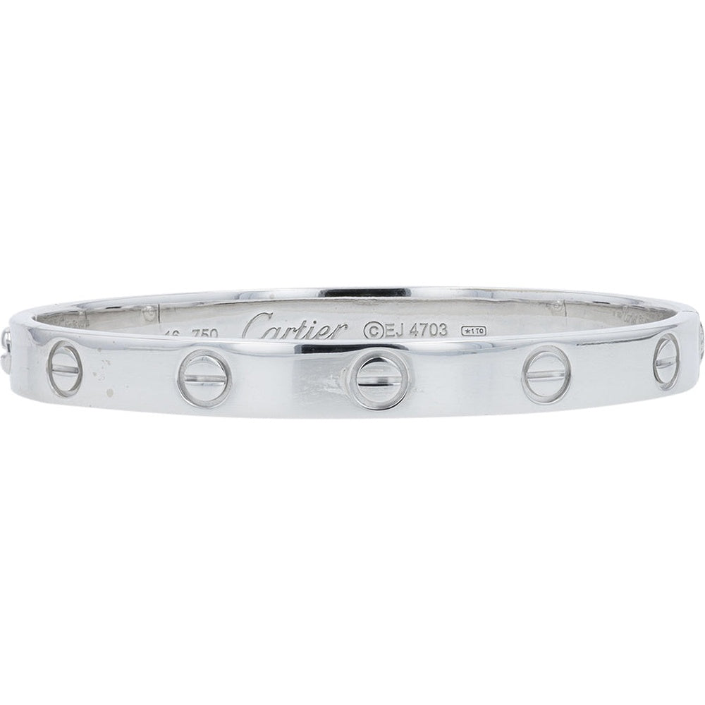 Cartier 18K White Gold Love Bangle with Signature Screw Motif - Size 16