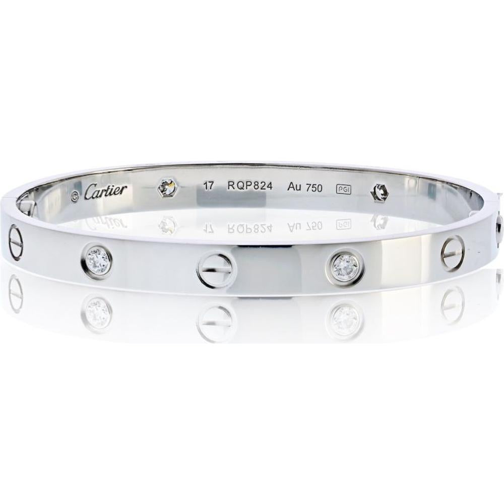 Cartier 18K White Gold Love Bracelet with 4 Round Diamonds - 32 Grams