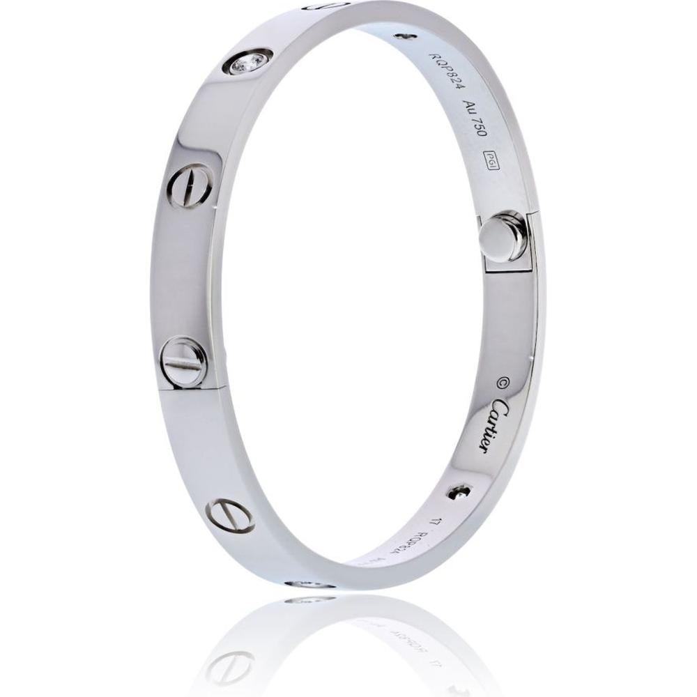 Cartier 18K White Gold Love Bracelet with 4 Round Diamonds - 32 Grams