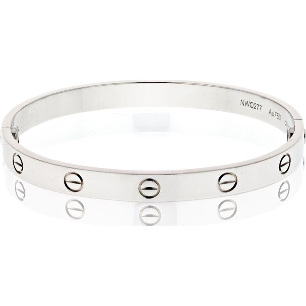 Cartier 18K White Gold Love Bracelet with Screw Motif - Size 18, Pre-Owned in Excellent Condition