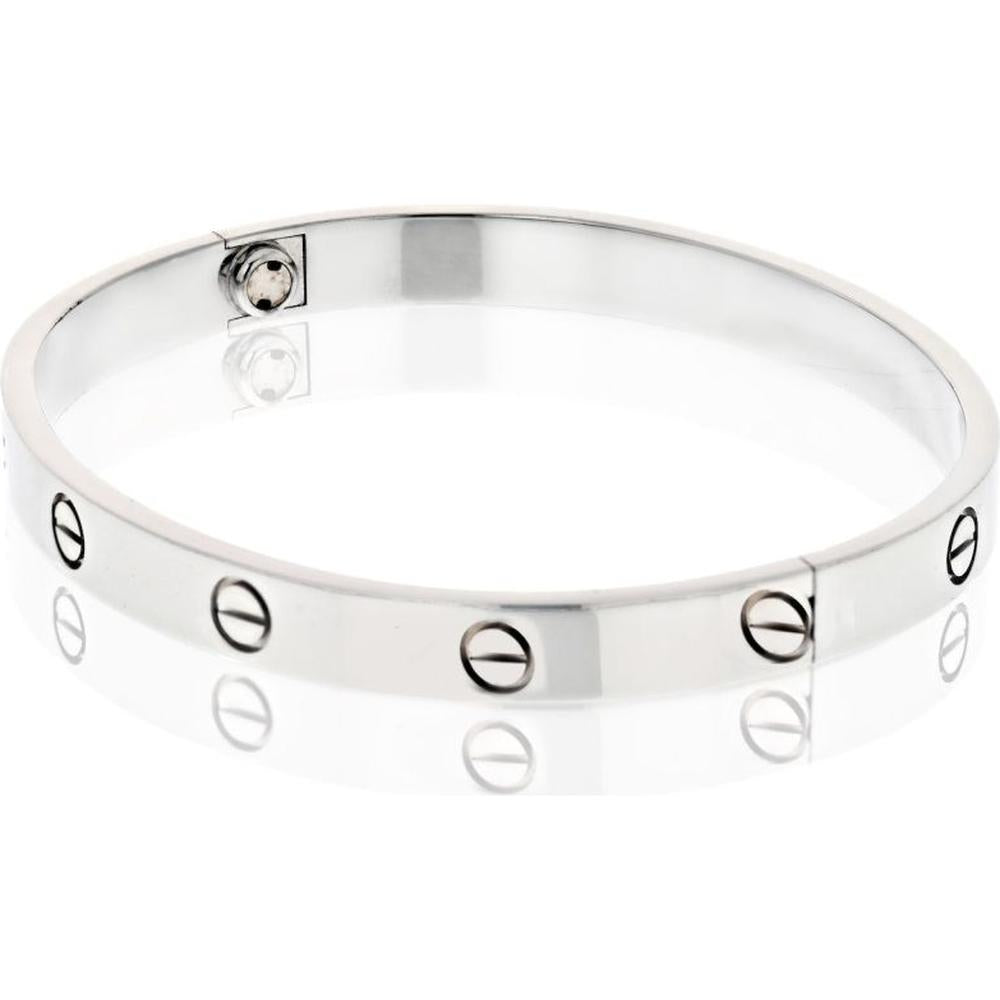 Cartier 18K White Gold Love Bracelet with Screw Motif - Size 18, Pre-Owned in Excellent Condition