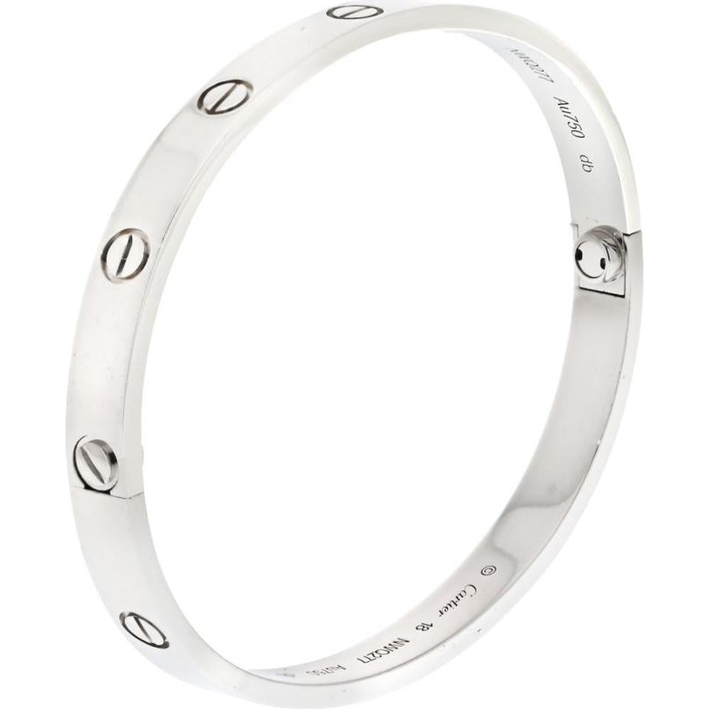 Cartier 18K White Gold Love Bracelet with Screw Motif - Size 18, Pre-Owned in Excellent Condition