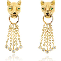 Cartier 18K Yellow Gold & Platinum Panthère Dangling Earrings with Diamond Chain Accents - Luxury Statement Jewelry