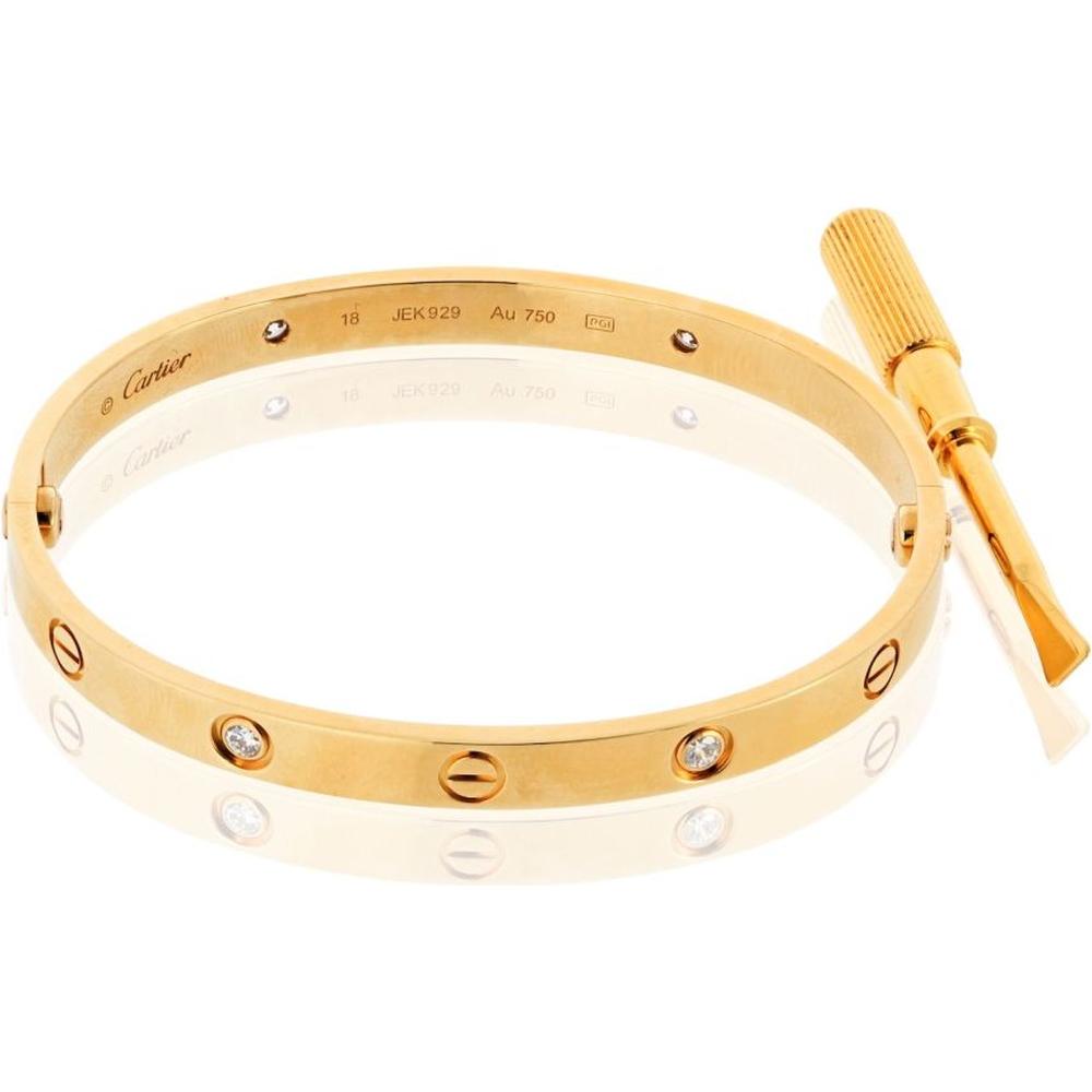 Cartier 18K Yellow Gold Love Bracelet with Four Diamonds - 31.4 Grams