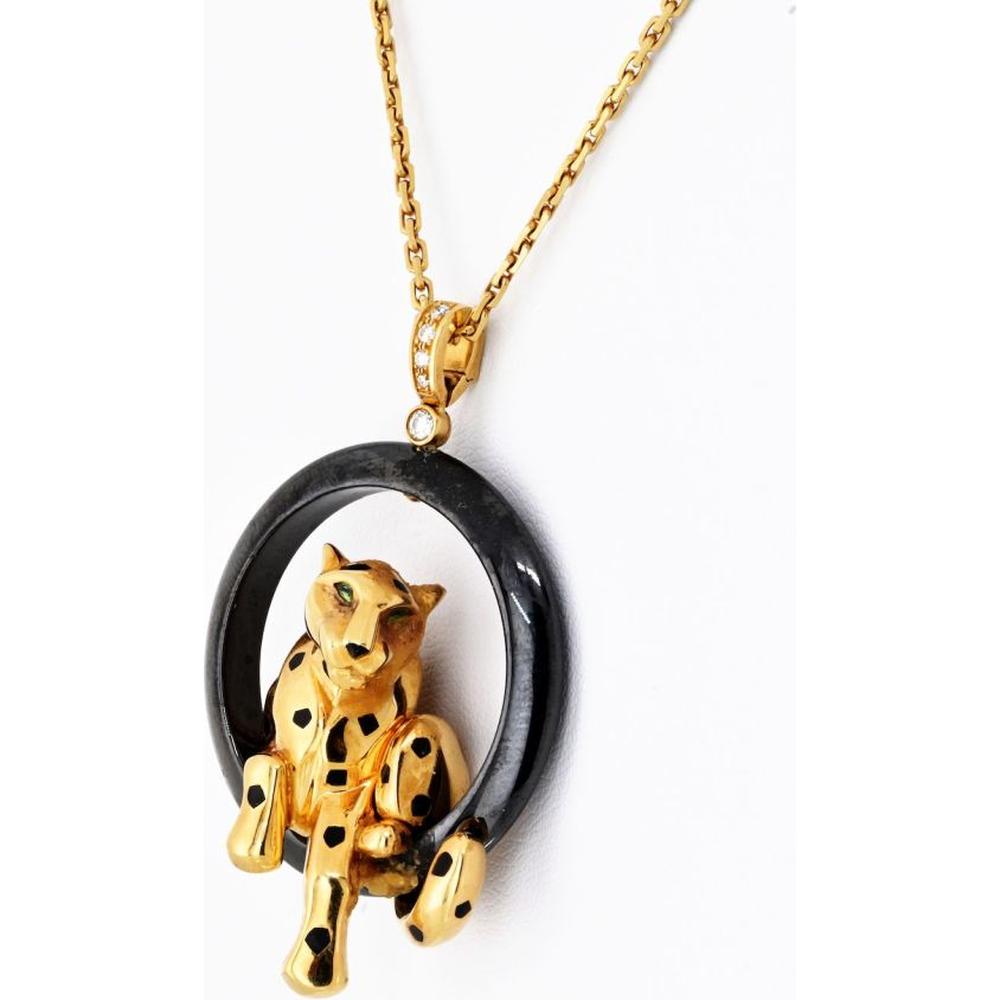 Cartier 18K Yellow Gold Panthère Pendant Necklace with Black