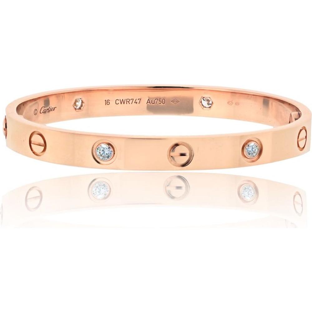 Cartier Love 18K Rose Gold Diamond Bracelet - Size 16
