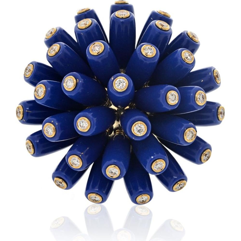 Cartier Paris Nouvelle Vague 18K Yellow Gold Ring with Blue Lapis and 1.36 Carat Round Brilliant Cut Diamonds