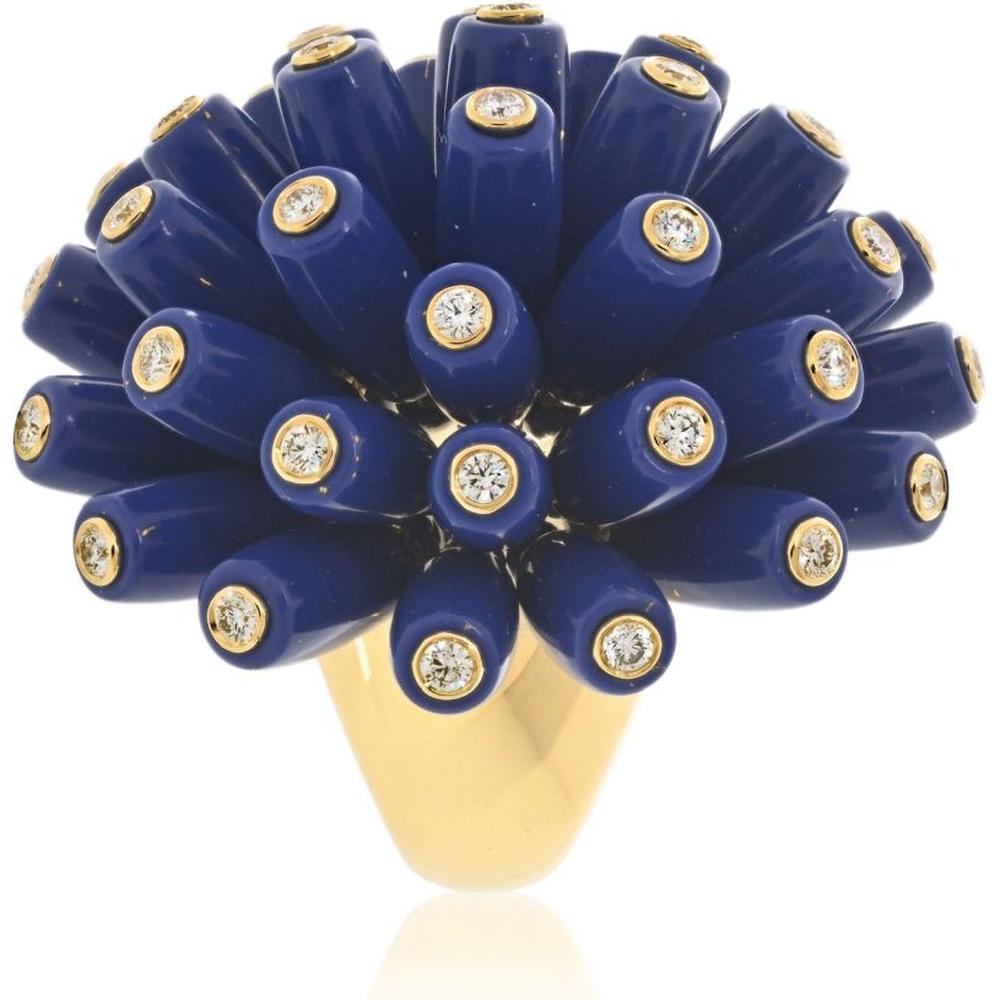 Cartier Paris Nouvelle Vague 18K Yellow Gold Ring with Blue Lapis and 1.36 Carat Round Brilliant Cut Diamonds