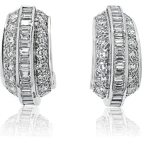 Cartier Platinum 23mm Diamond Huggie Earrings with Round and Baguette Diamonds - 8.00 Carats Total Diamond Weight